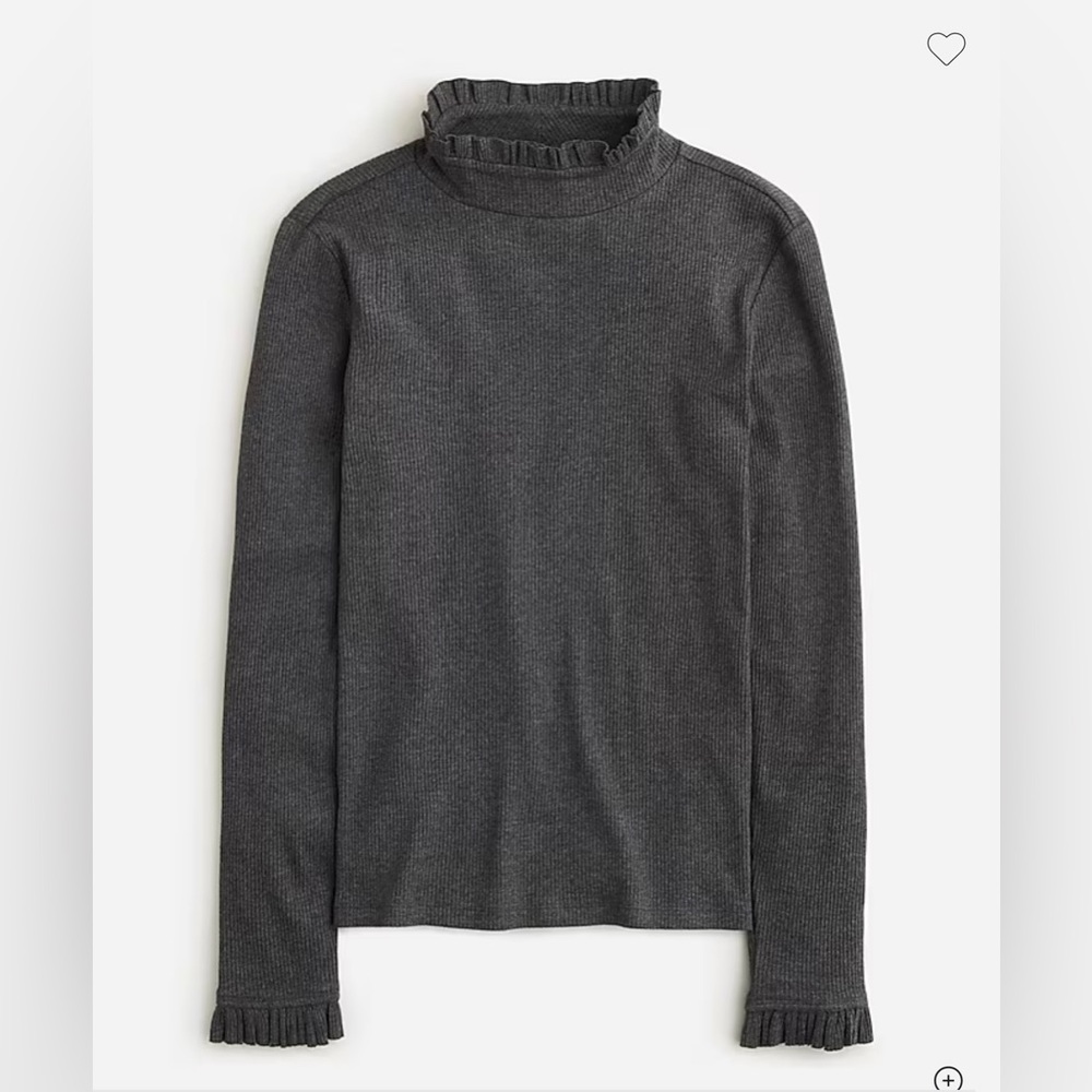 J.Crew vintage rib, ruffle  mock neck T-shirt in gray size large